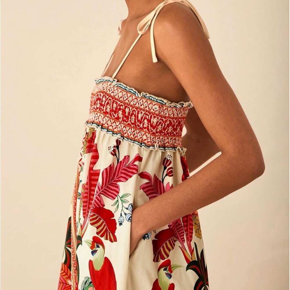 Women's Boho Floral Sleeveless Maxi Dress Summer Casual Beach Vacation - Picture 3 of 5